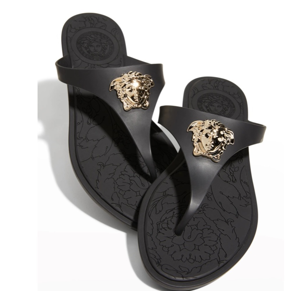Versace La Medusa Flat Rubber Sandals sz 7.5